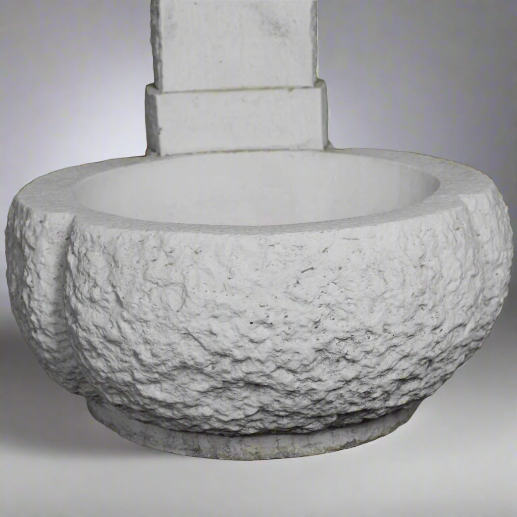 Close-up of the Elegant Large Stone Fountain's rounded base, showcasing detailed stone texture and craftsmanship for outdoor decor.