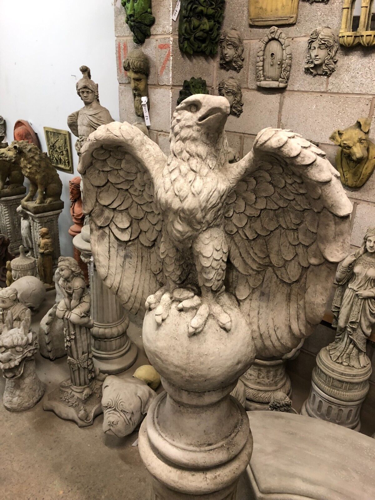 Pair of Stone Eagles Pedestal Statues