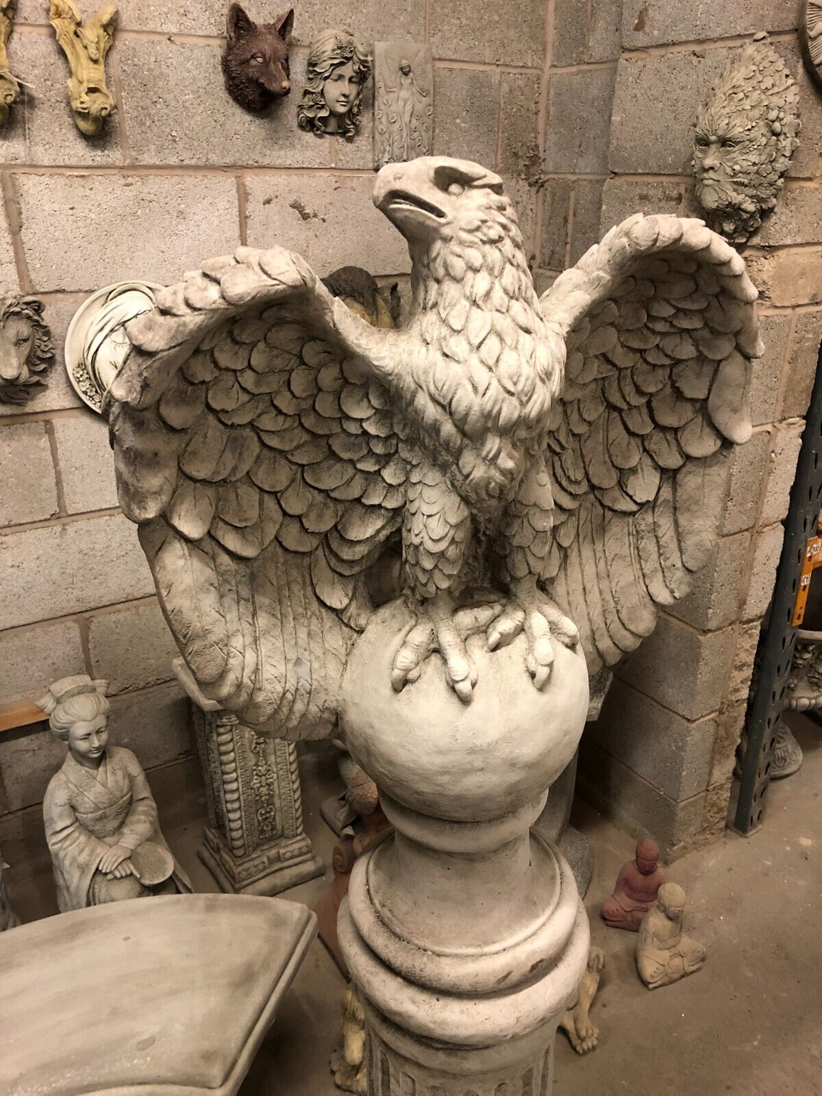 Pair of Stone Eagles Pedestal Statues