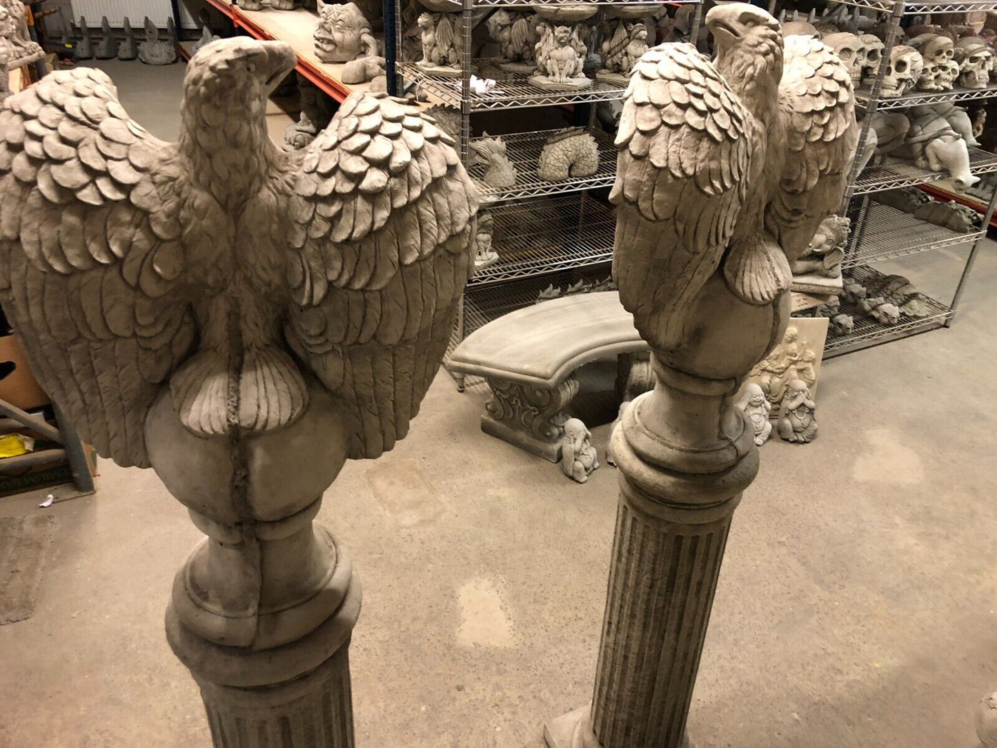 Pair of Stone Eagles Pedestal Statues