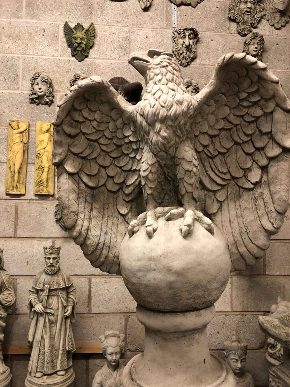 Pair of Stone Eagles Pedestal Statues