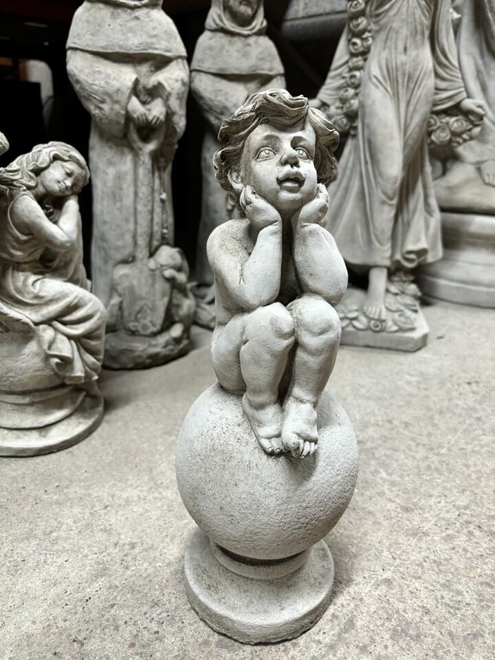 Stone Cherub on Ball Ornament