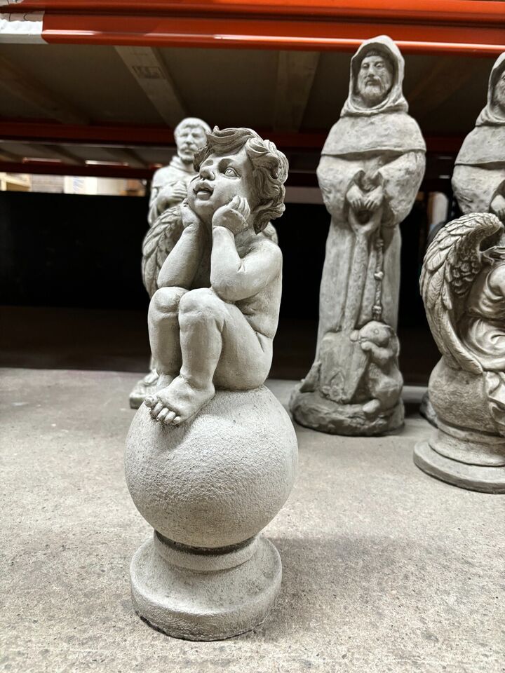 Stone Cherub on Ball Ornament