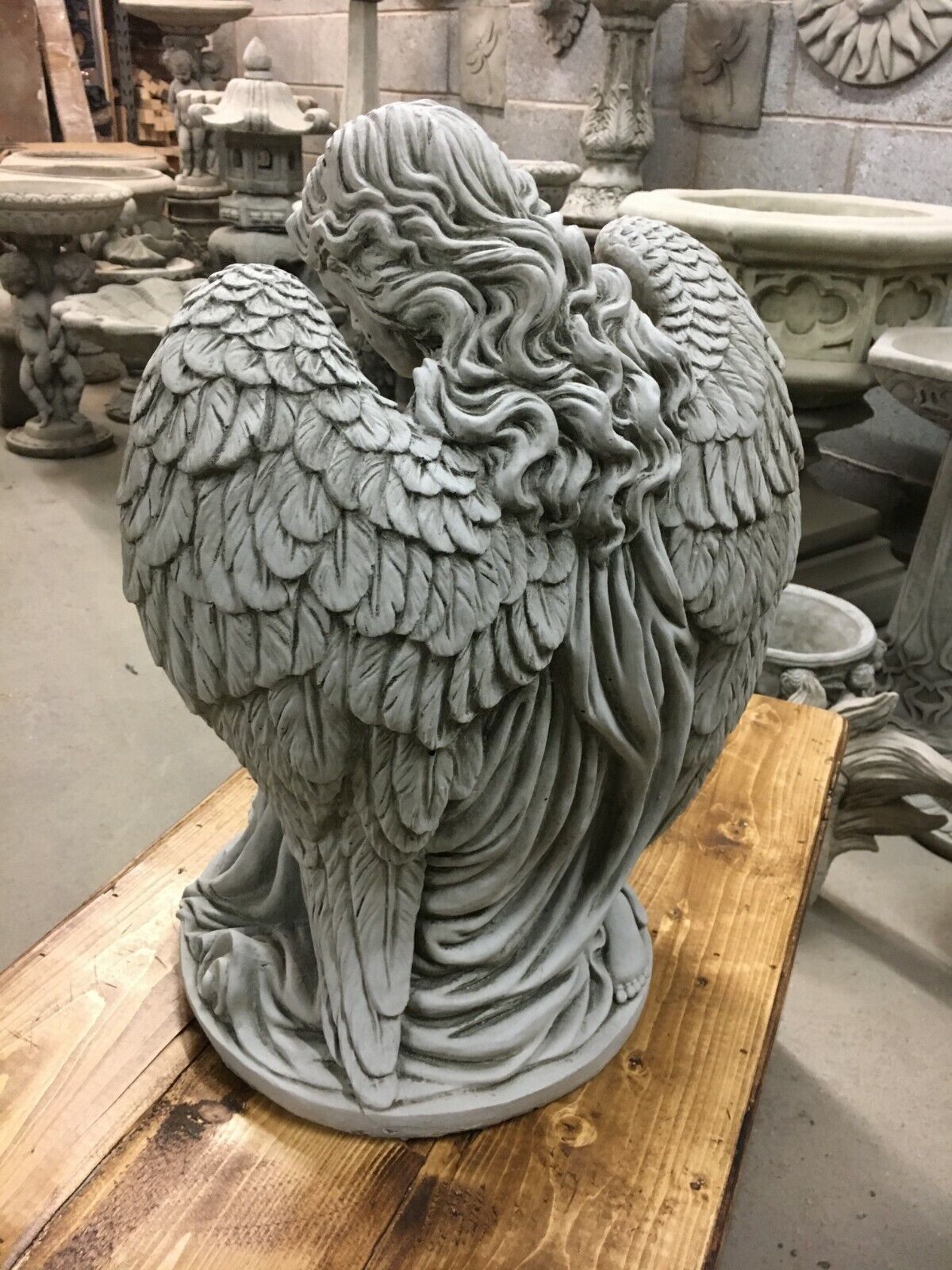 Stone Kneeling Angel Pedestal Statue