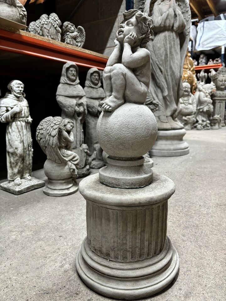 Stone Cherub on Ball Ornament