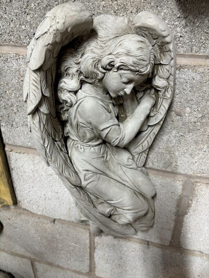 Large Stone Sleeping Angel Wall Plaque