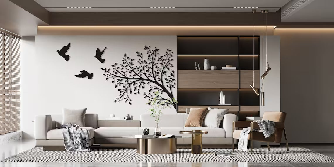 Metal Tree & Birds Design Wall Art