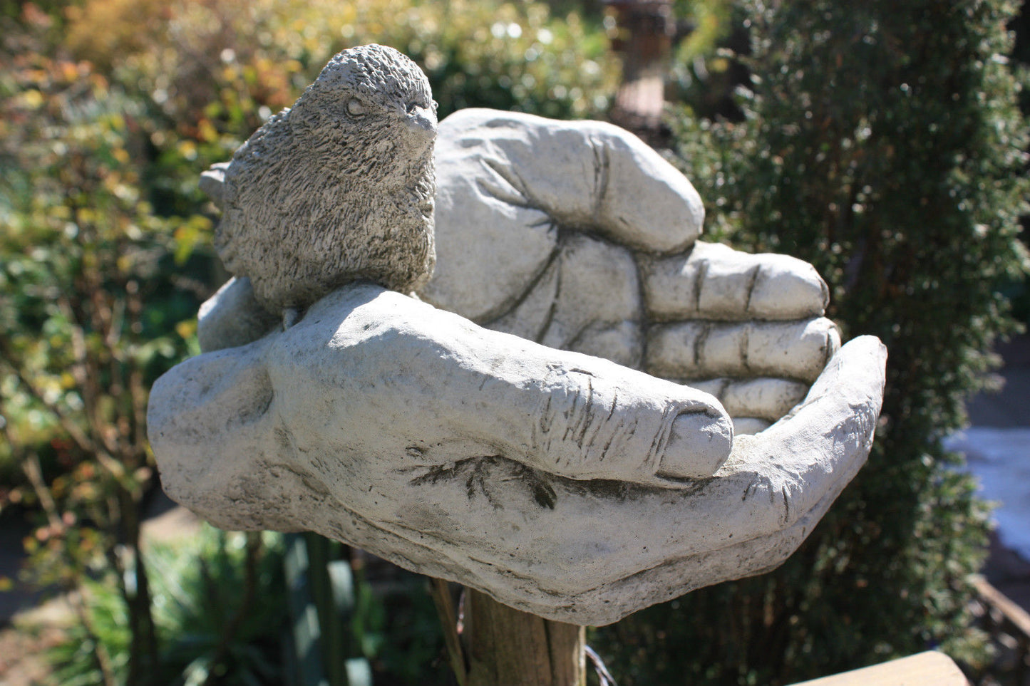 Stone Bird In Hands Bird Feeder/Bath