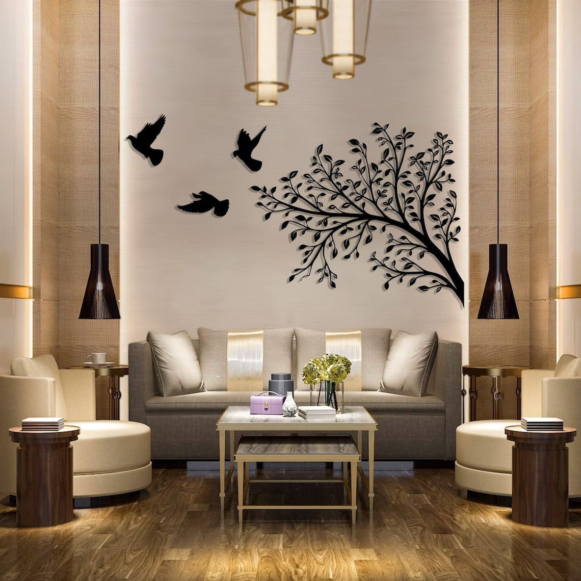 Metal Tree & Birds Design Wall Art