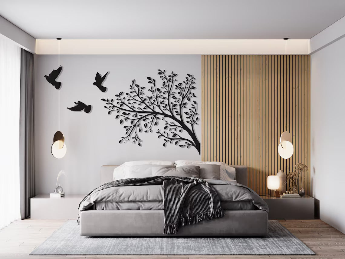Metal Tree & Birds Design Wall Art