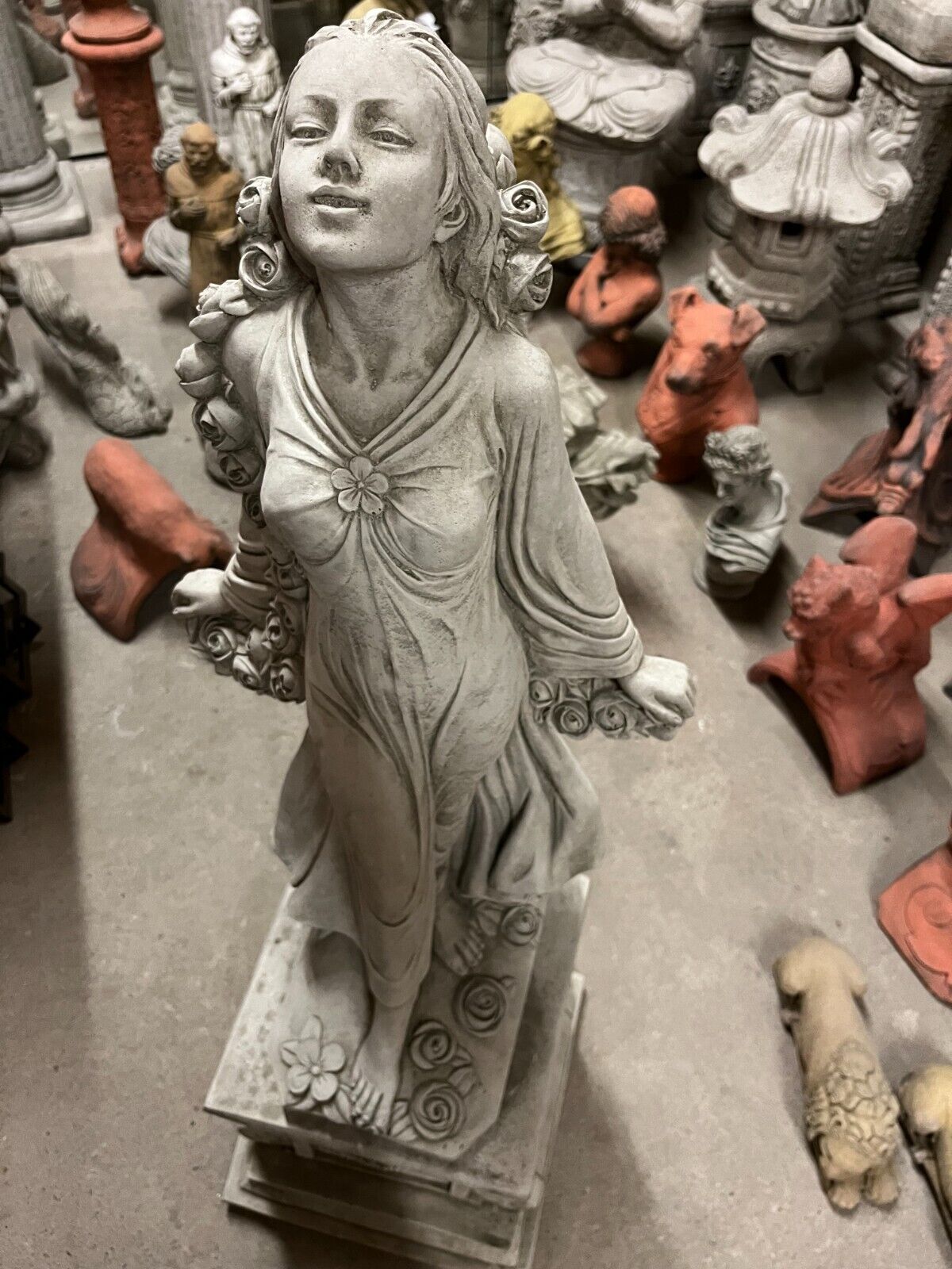 Stone Lady of Roses Statue