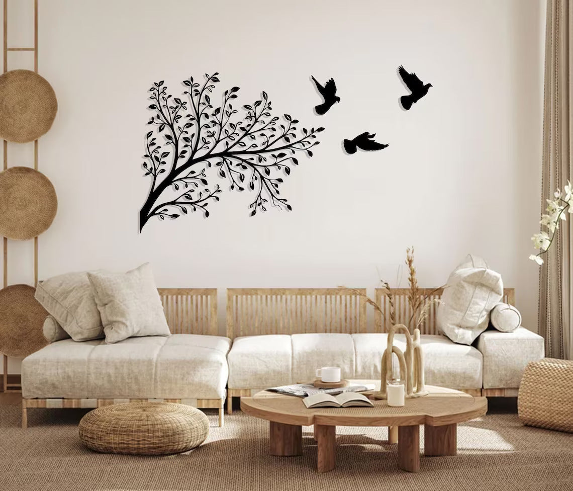 Metal Tree & Birds Design Wall Art