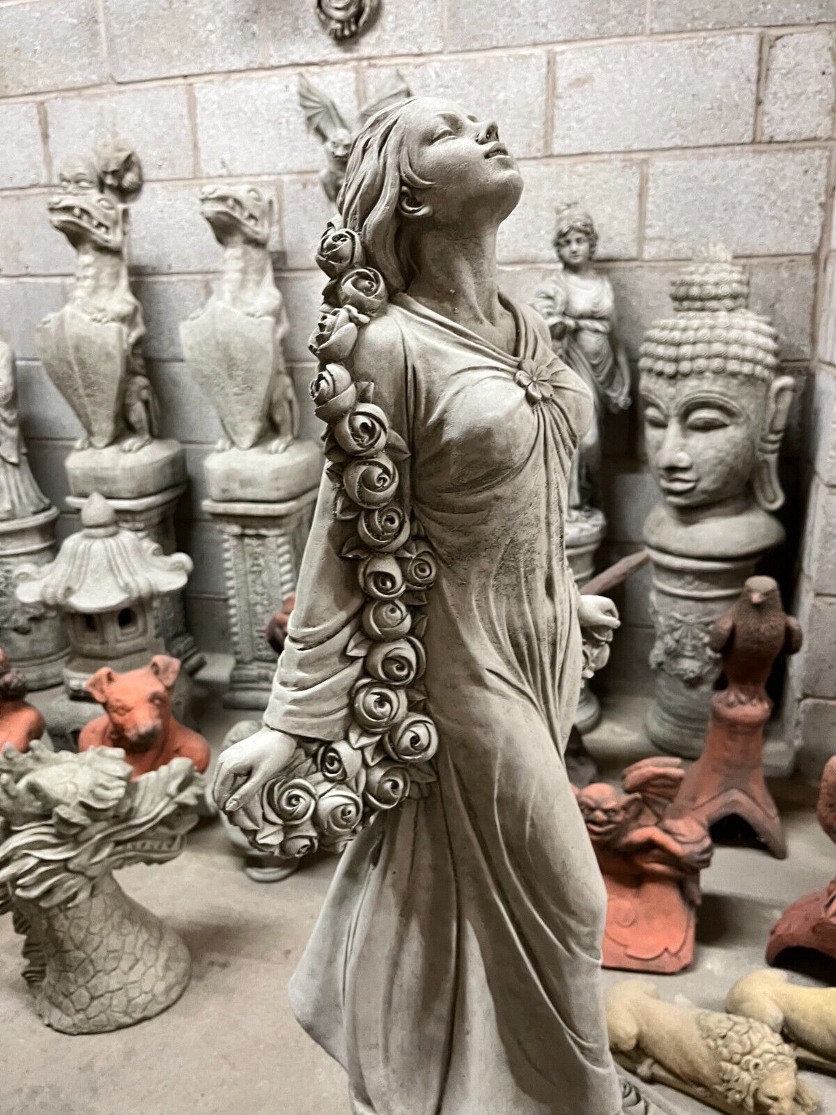 Stone Lady of Roses Statue