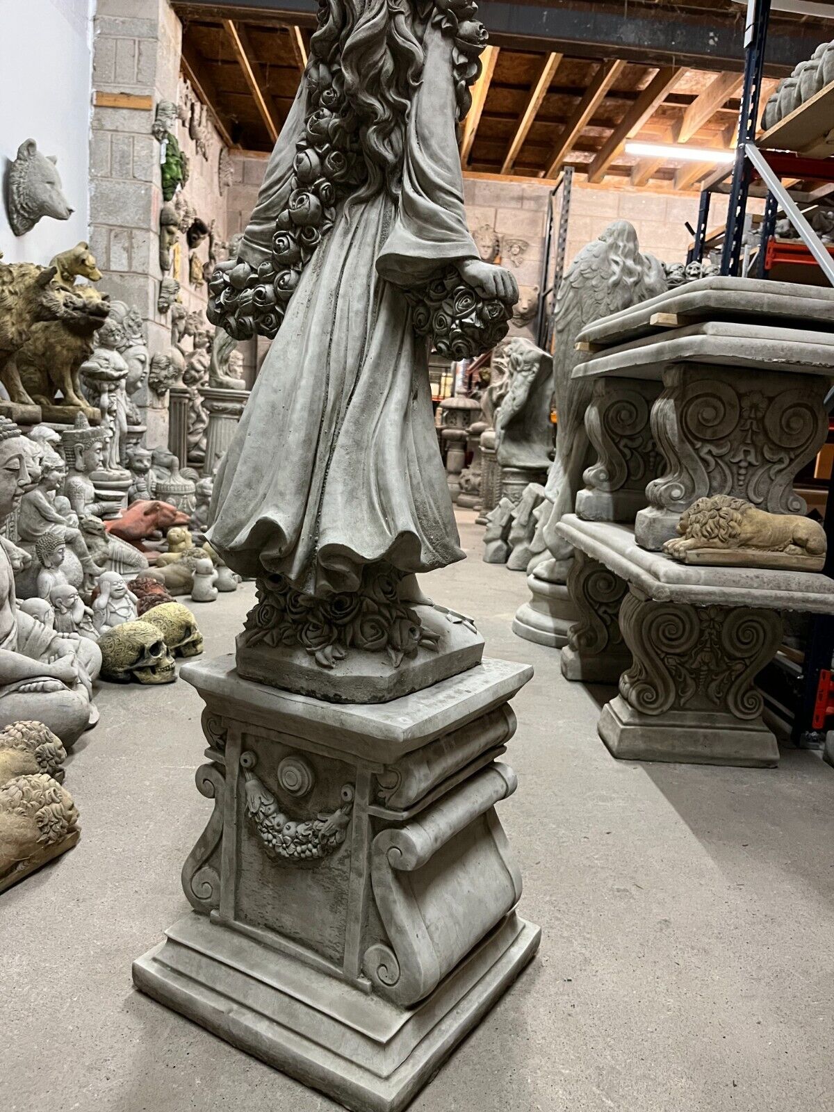 Stone Lady of Roses Statue