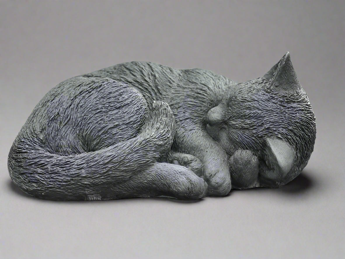 Elegant Stone Sleeping Cat Garden Sculpture