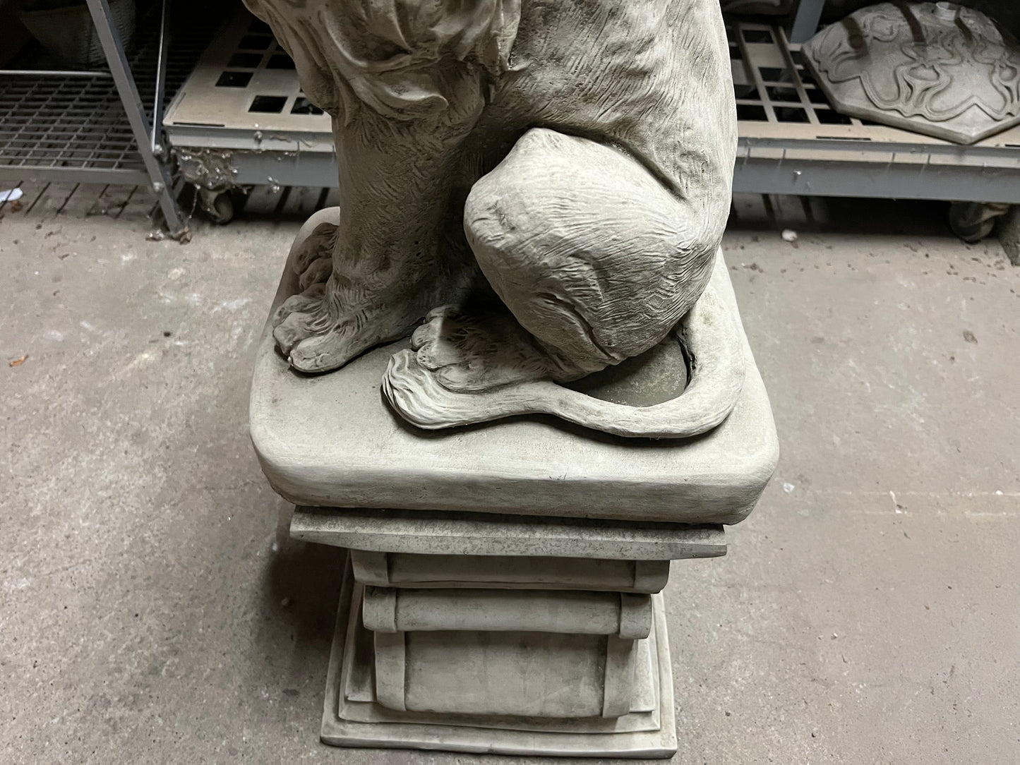 Set of Stone Lion Garden Statues with Plinth