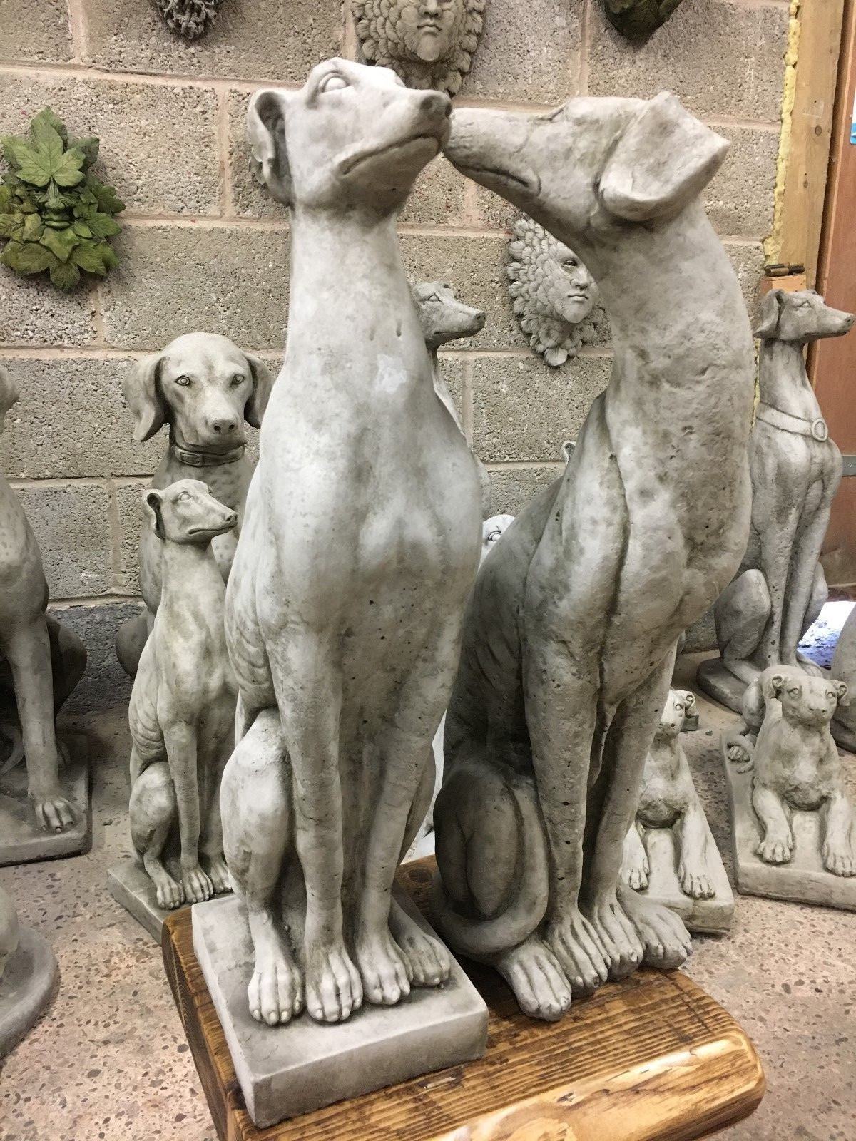 Pair of Stone Greyhound/Whippet Dog Statues