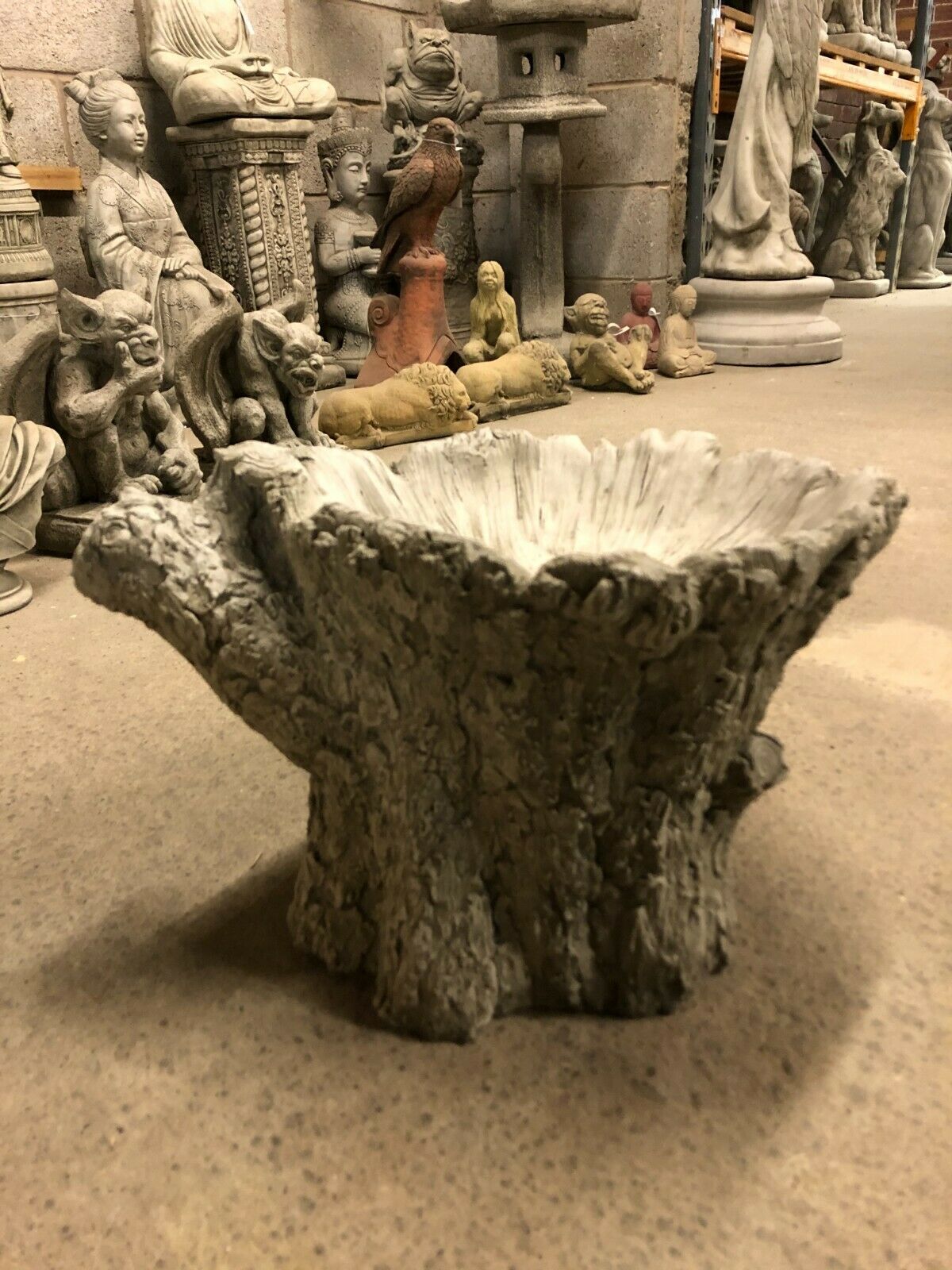 Sturdy Stone Tree Stump Bird Bath for Gardens