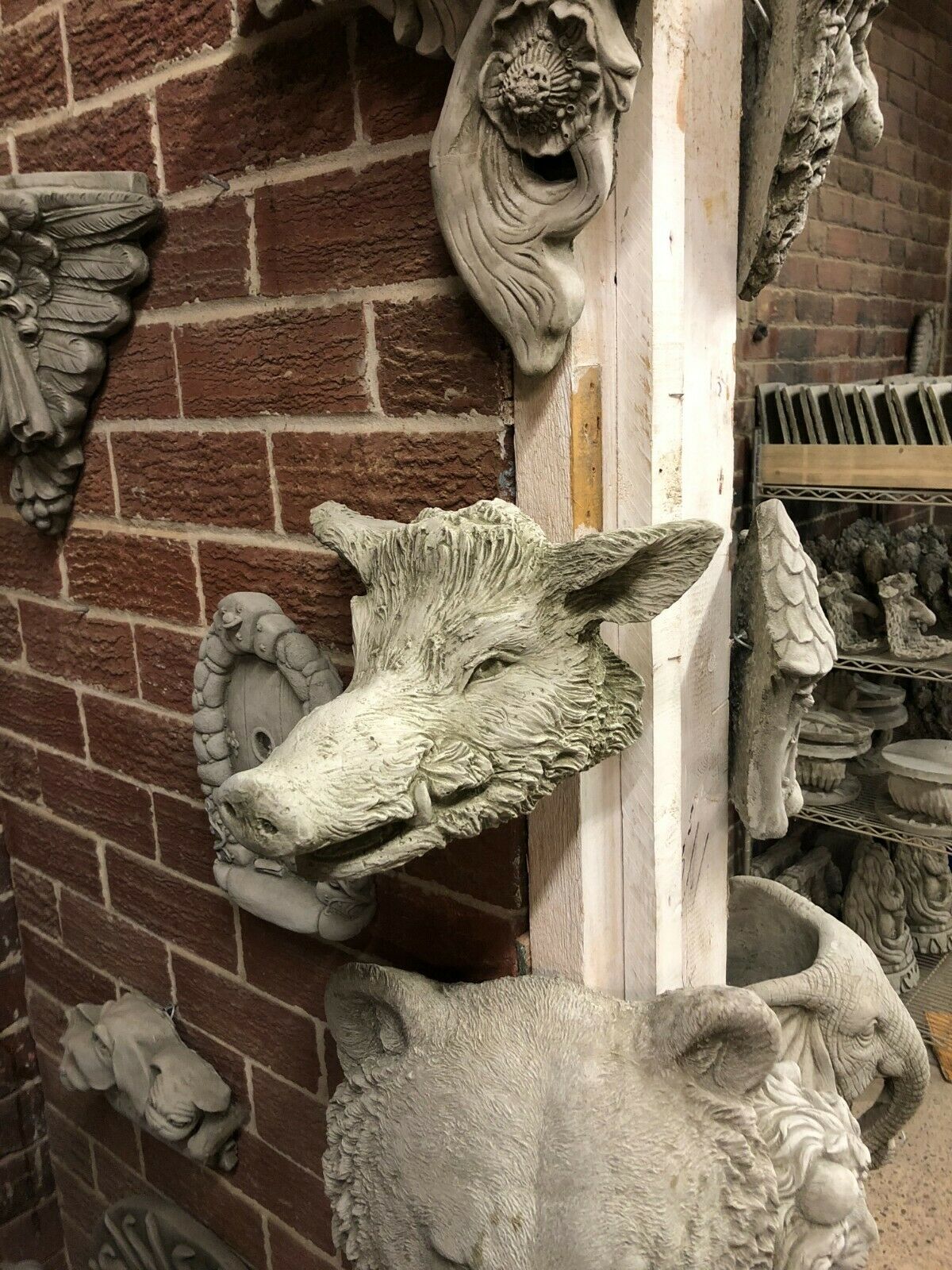 Stone Wild Boar Head Wall Ornament
