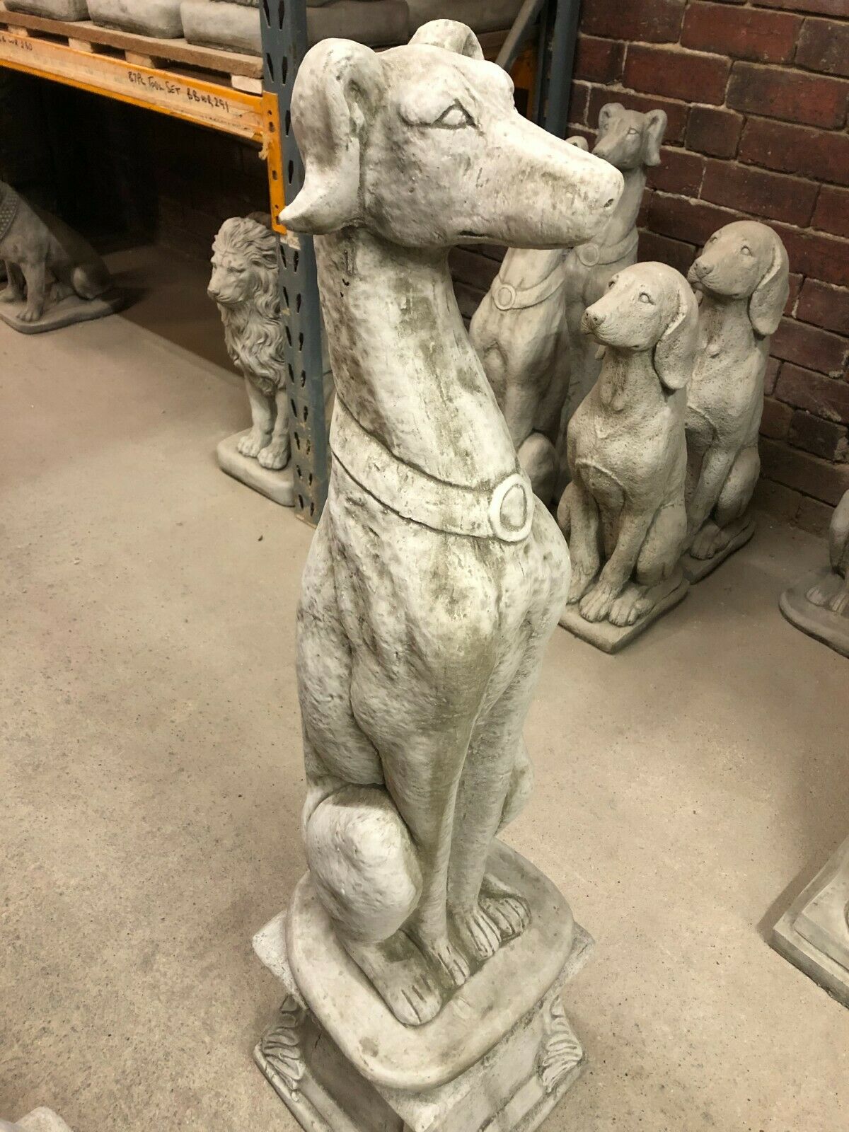 Pair of Stone Greyhound/Saluki/Whippet Plinth Statues