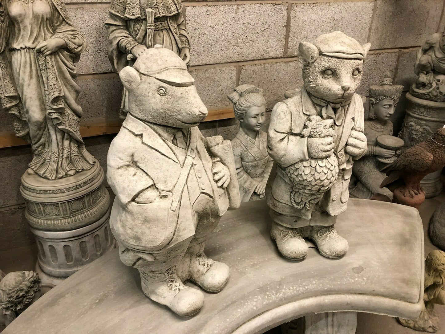 Pair of Stone Gamekeeper & Poacher Ornaments