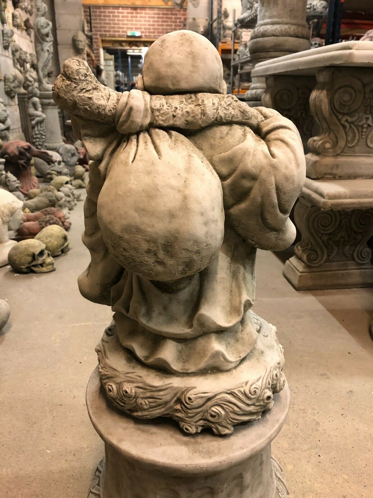 Stone Laughing Buddha Garden Statue with Plinth