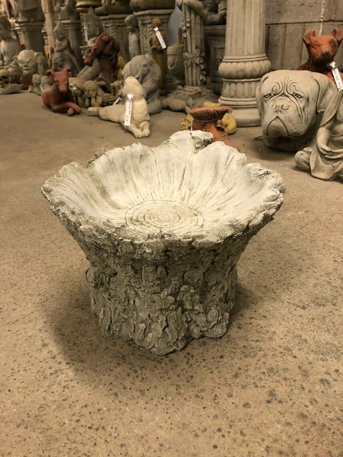 Sturdy Stone Tree Stump Bird Bath for Gardens