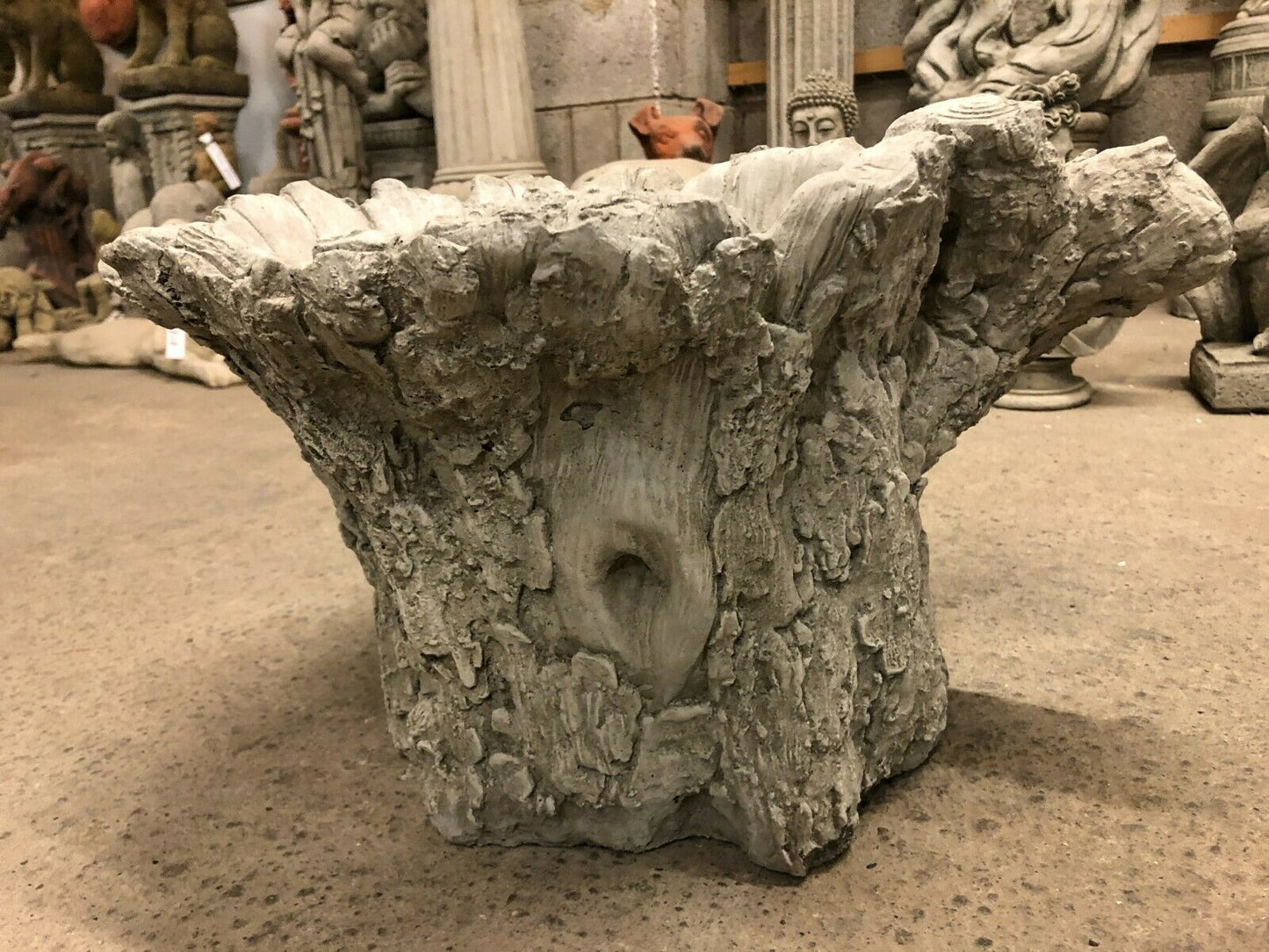 Sturdy Stone Tree Stump Bird Bath for Gardens