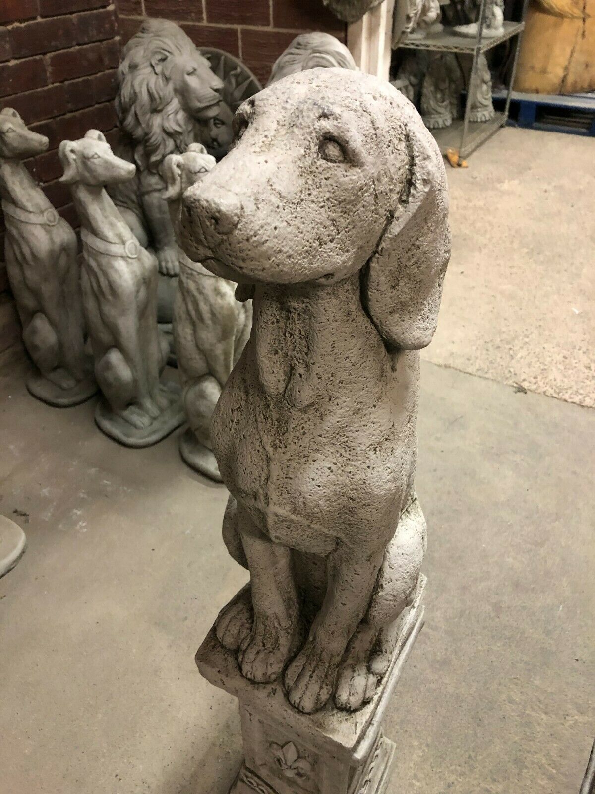 Pair of Stone Hound Dog Statues