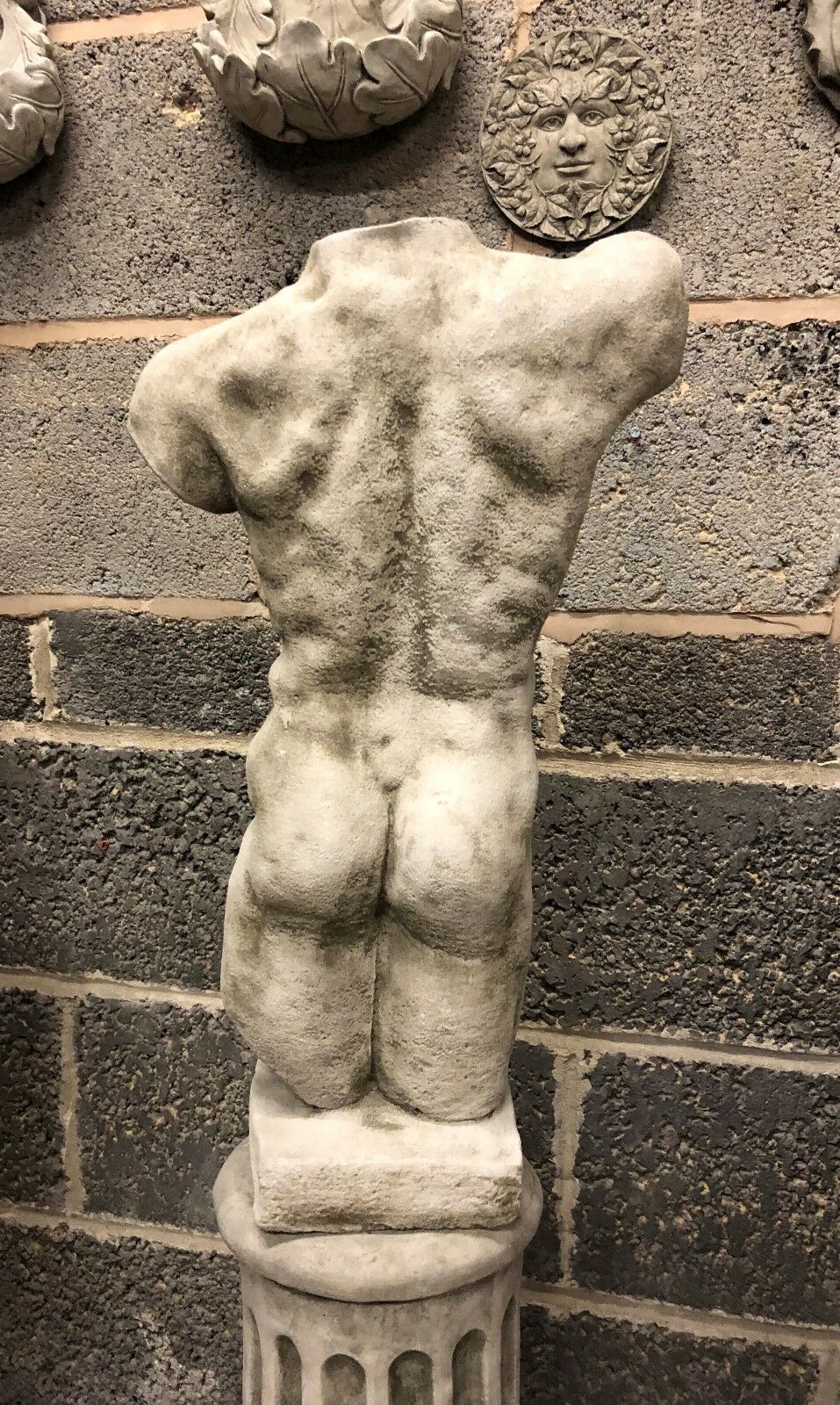 Stone Torso Statues for Gardens with Grecian Plinths