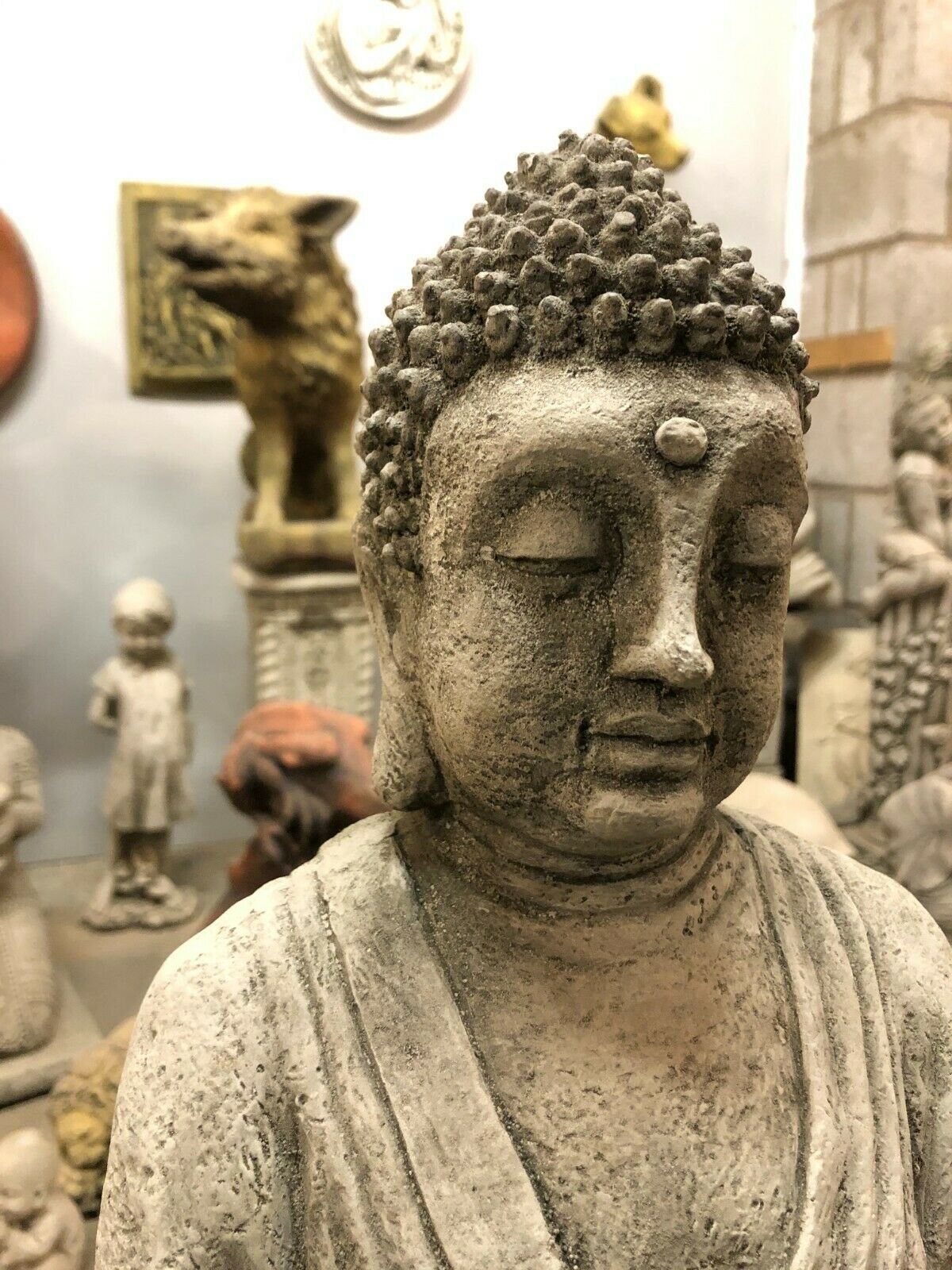 Durable Stone Buddha Garden Statue with Candle Holder