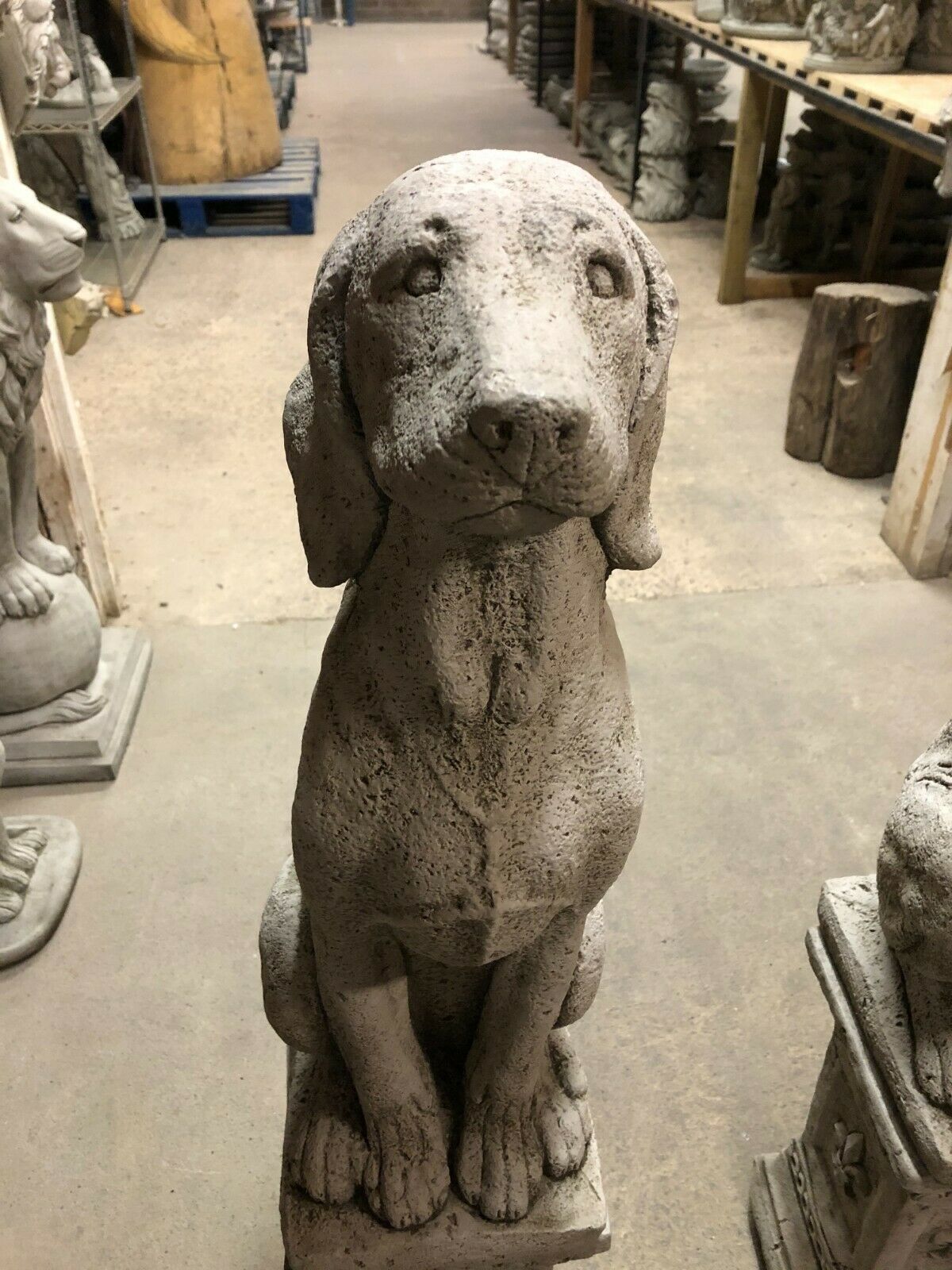 Pair of Stone Hound Dog Statues