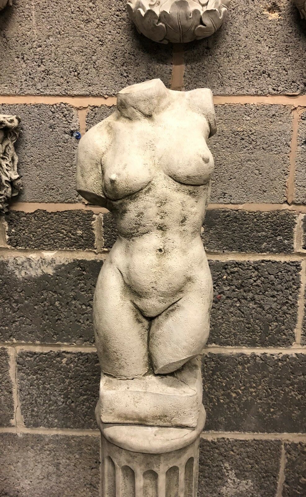 Stone Torso Statues for Gardens with Grecian Plinths