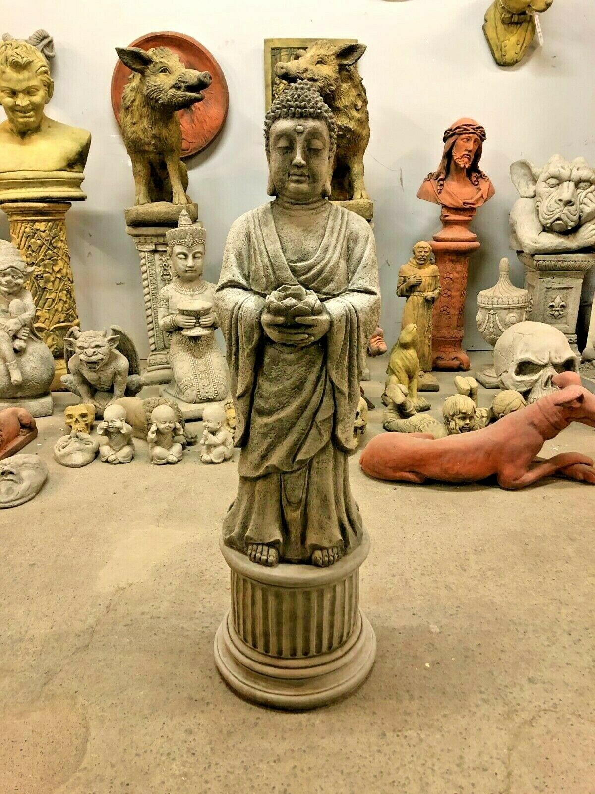 Durable Stone Buddha Garden Statue with Candle Holder