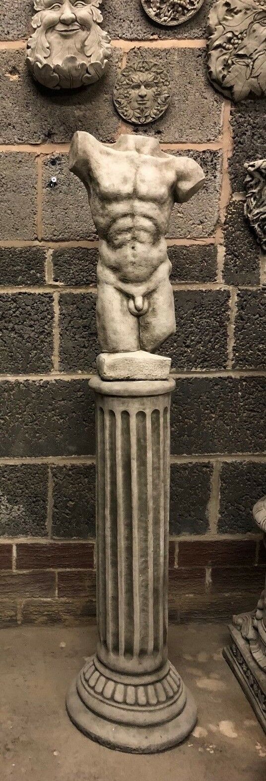 Stone Torso Statues for Gardens with Grecian Plinths