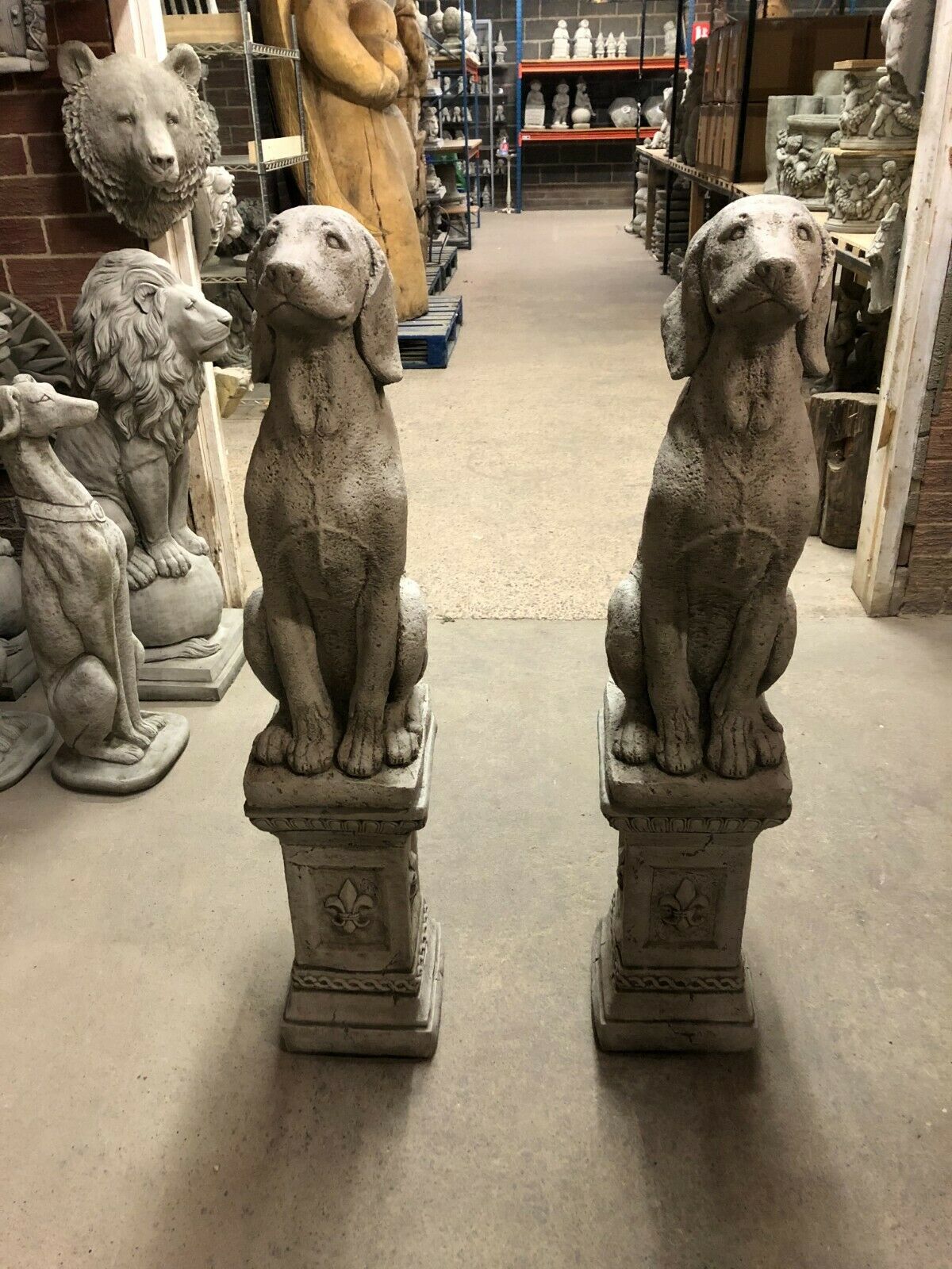 Pair of Stone Hound Dog Statues