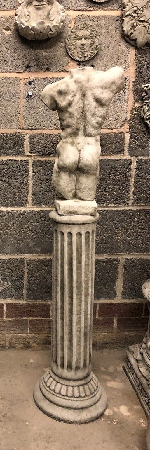 Stone Torso Statues for Gardens with Grecian Plinths