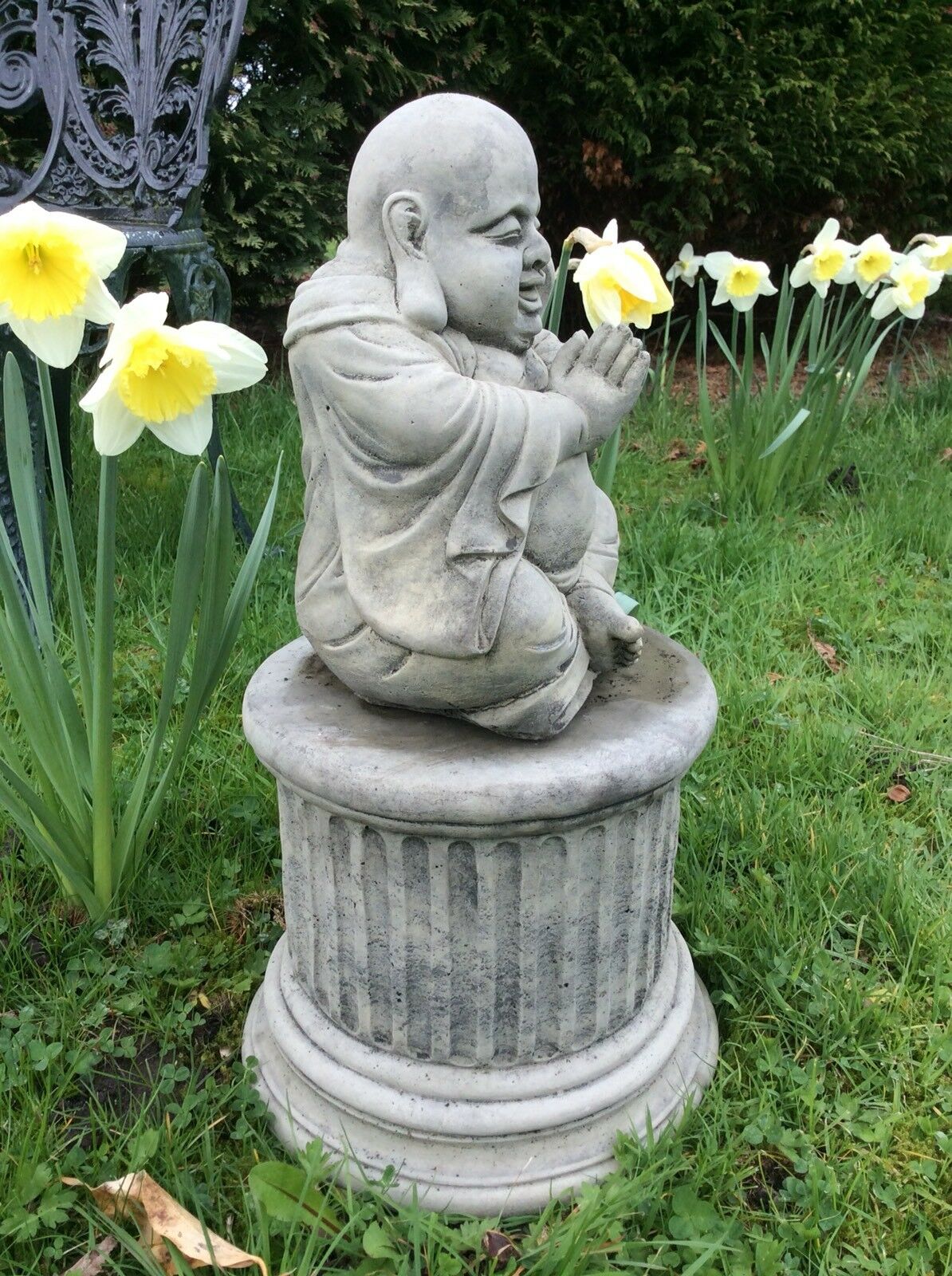 Stone Praying Buddha Plinth Statue