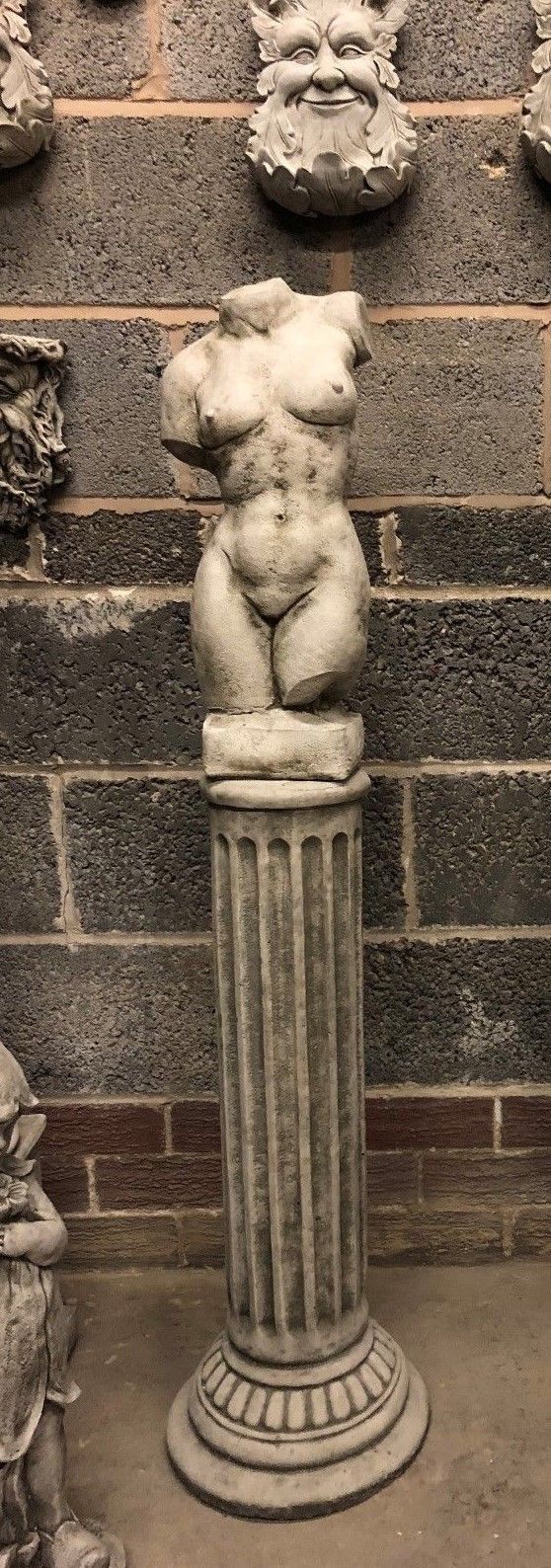 Stone Torso Statues for Gardens with Grecian Plinths