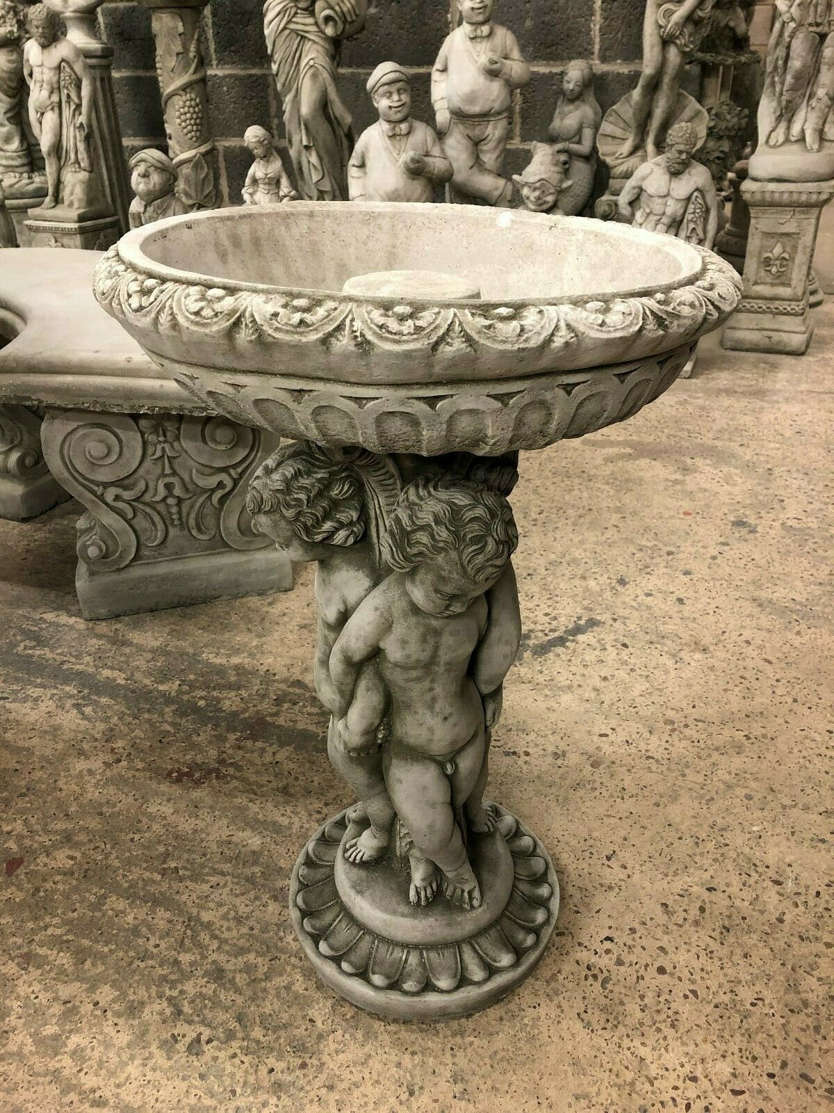 Cherub Stone Garden Bath with Antique Finish