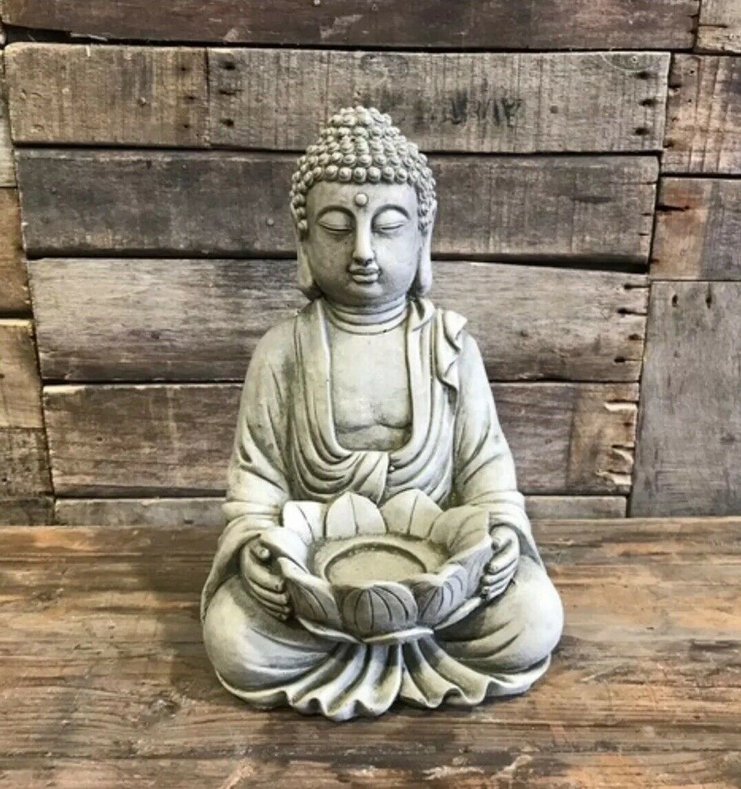Buddha Garden Ornament with Stone Lotus Holder
