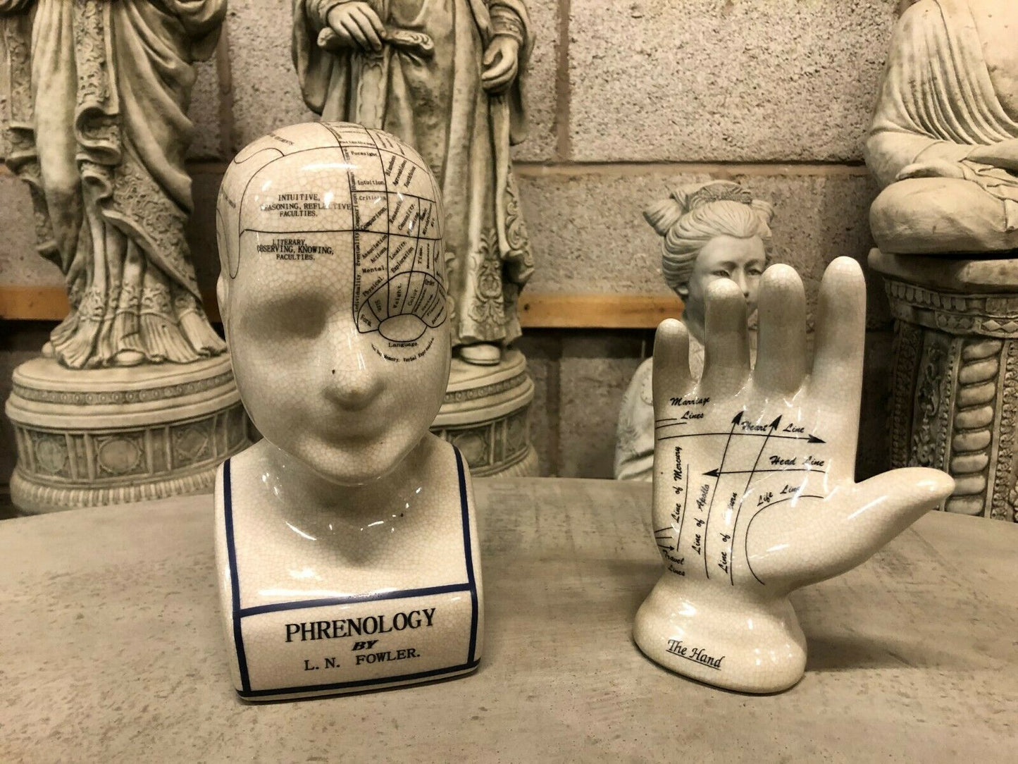 Ceramic Phrenology Head & Hand Ornaments