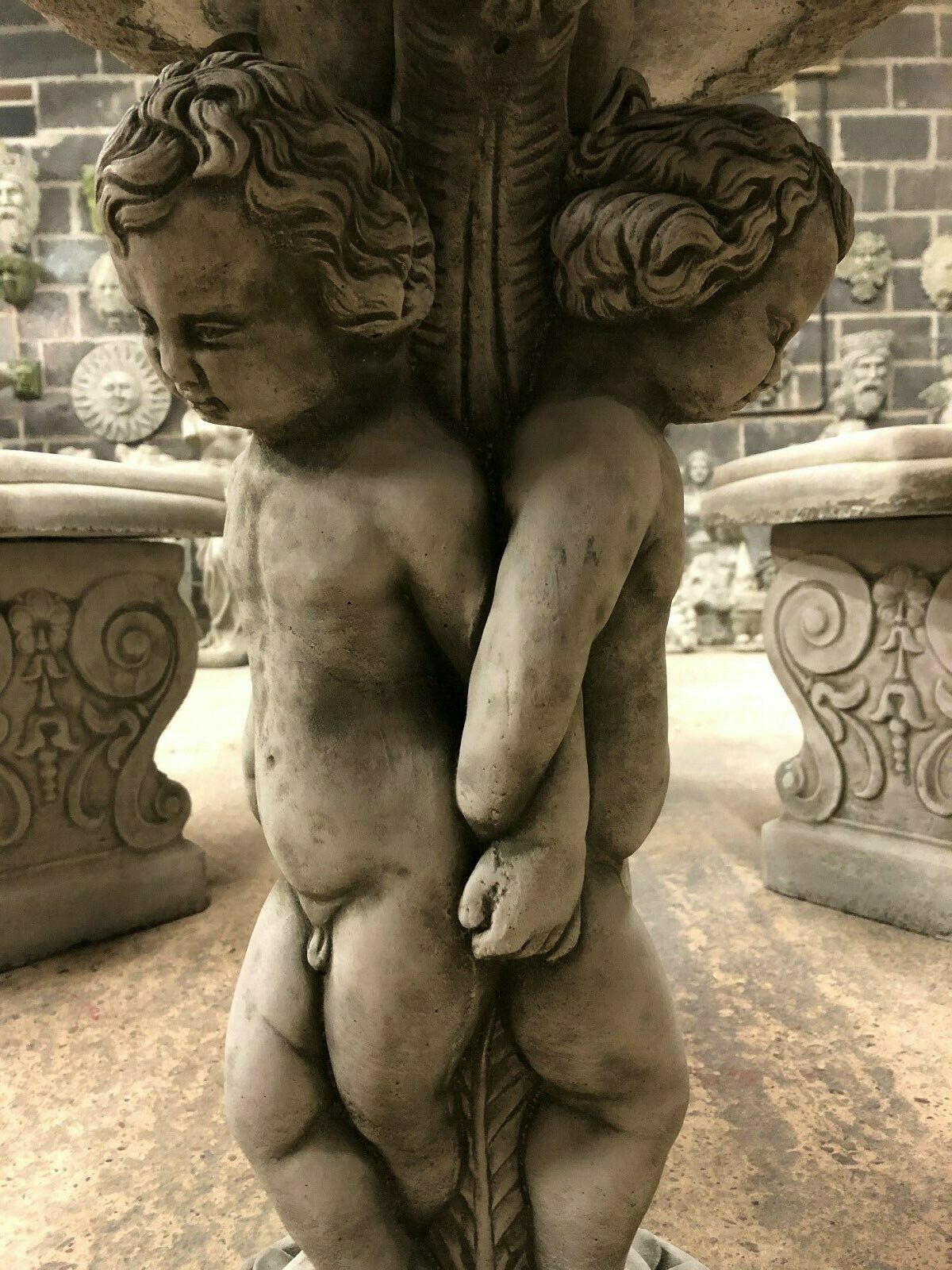 Cherub Stone Garden Bath with Antique Finish