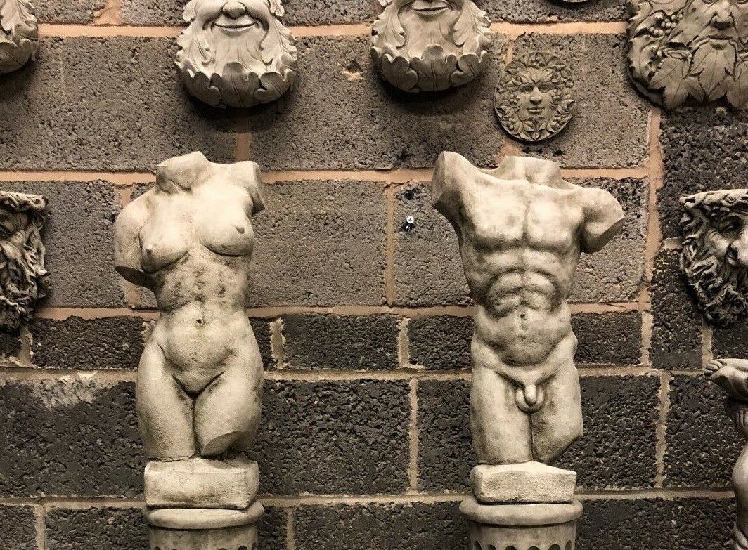 Stone Torso Statues for Gardens with Grecian Plinths