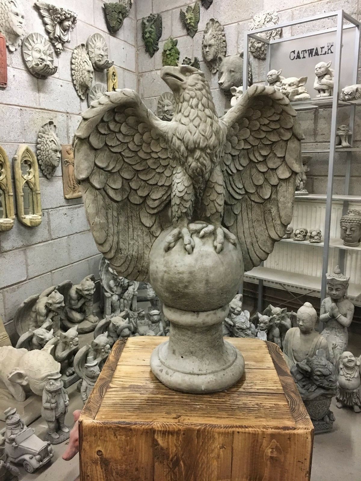 Large Stone Winged Eagle on Ball Statue