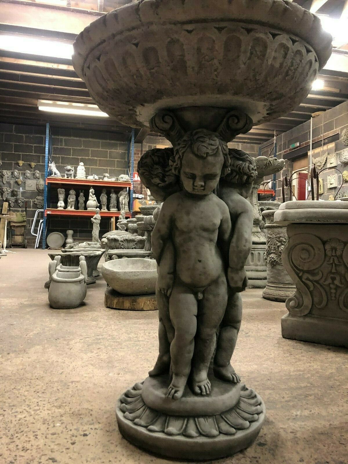 Cherub Stone Garden Bath with Antique Finish