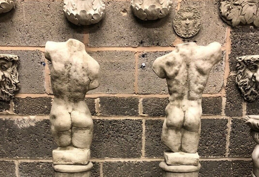 Stone Torso Statues for Gardens with Grecian Plinths