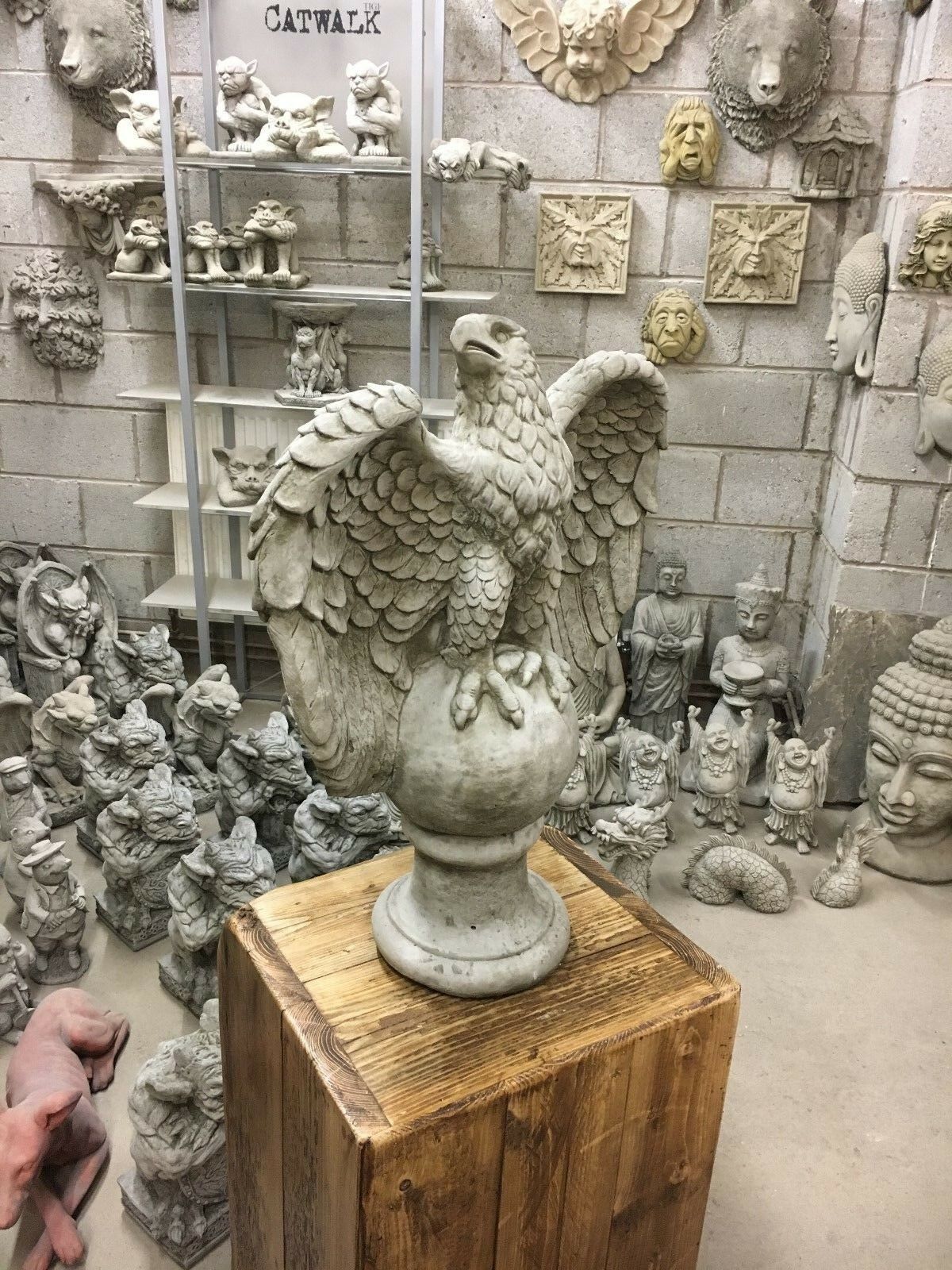 Large Stone Winged Eagle on Ball Statue