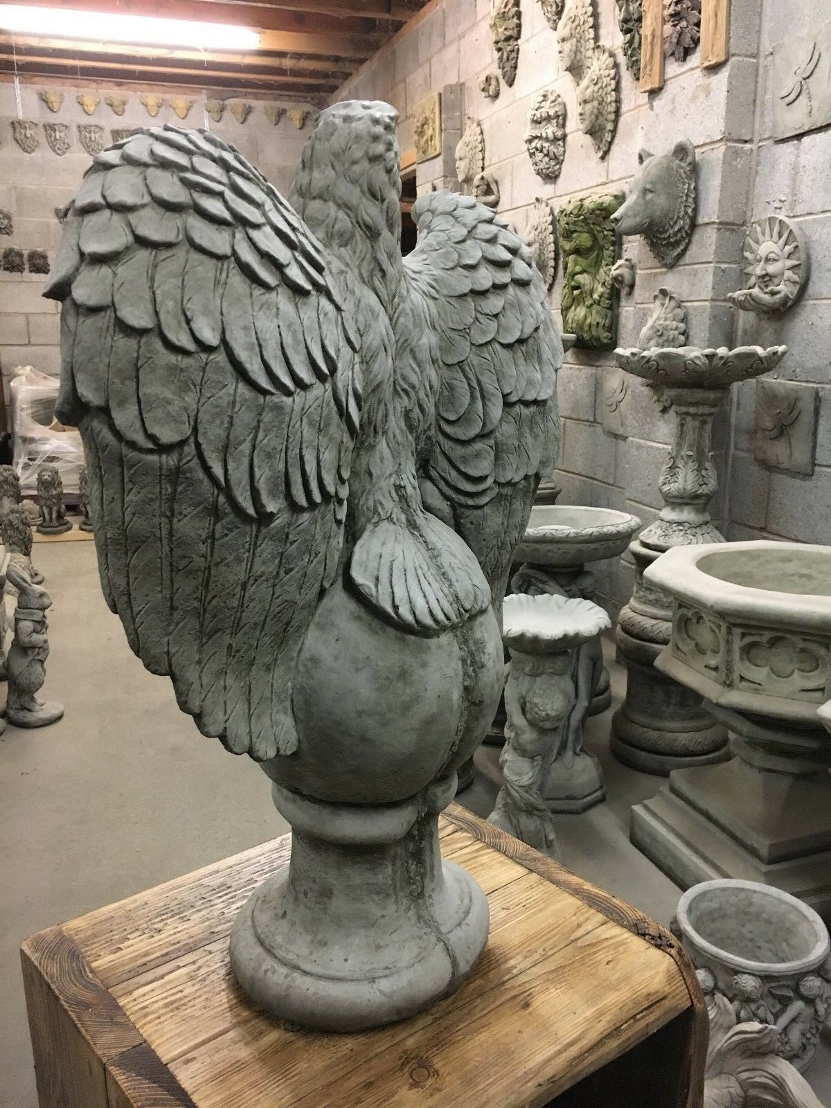 Large Stone Winged Eagle on Ball Statue