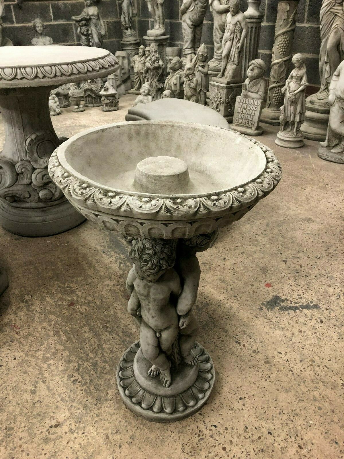 Cherub Stone Garden Bath with Antique Finish